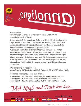 Fortschritt Landmaschinen Traktor/Schlepper Zugmaschine Typ ZT 320-A & 323-A  Bild- Bedienungsanleitung & Wartungsanleitung - annoligno 647